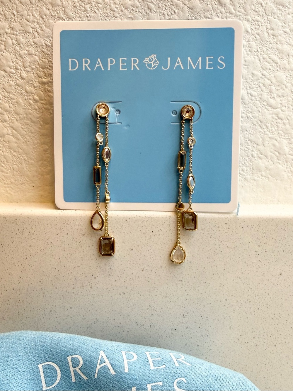 DRAPER JAMES Multi Double Drop Amber Crystal Earrings in Gold - NWT